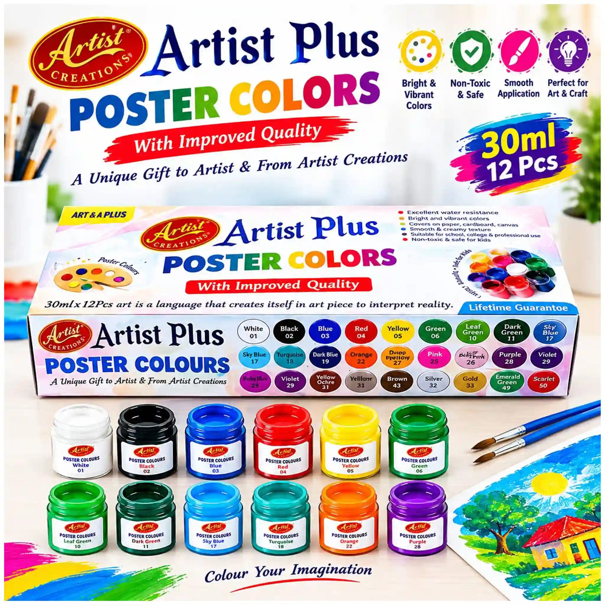 Artist Plus Poster Colors 12 Pieces Set 30ml - Saleemi Book Depot in pakistan