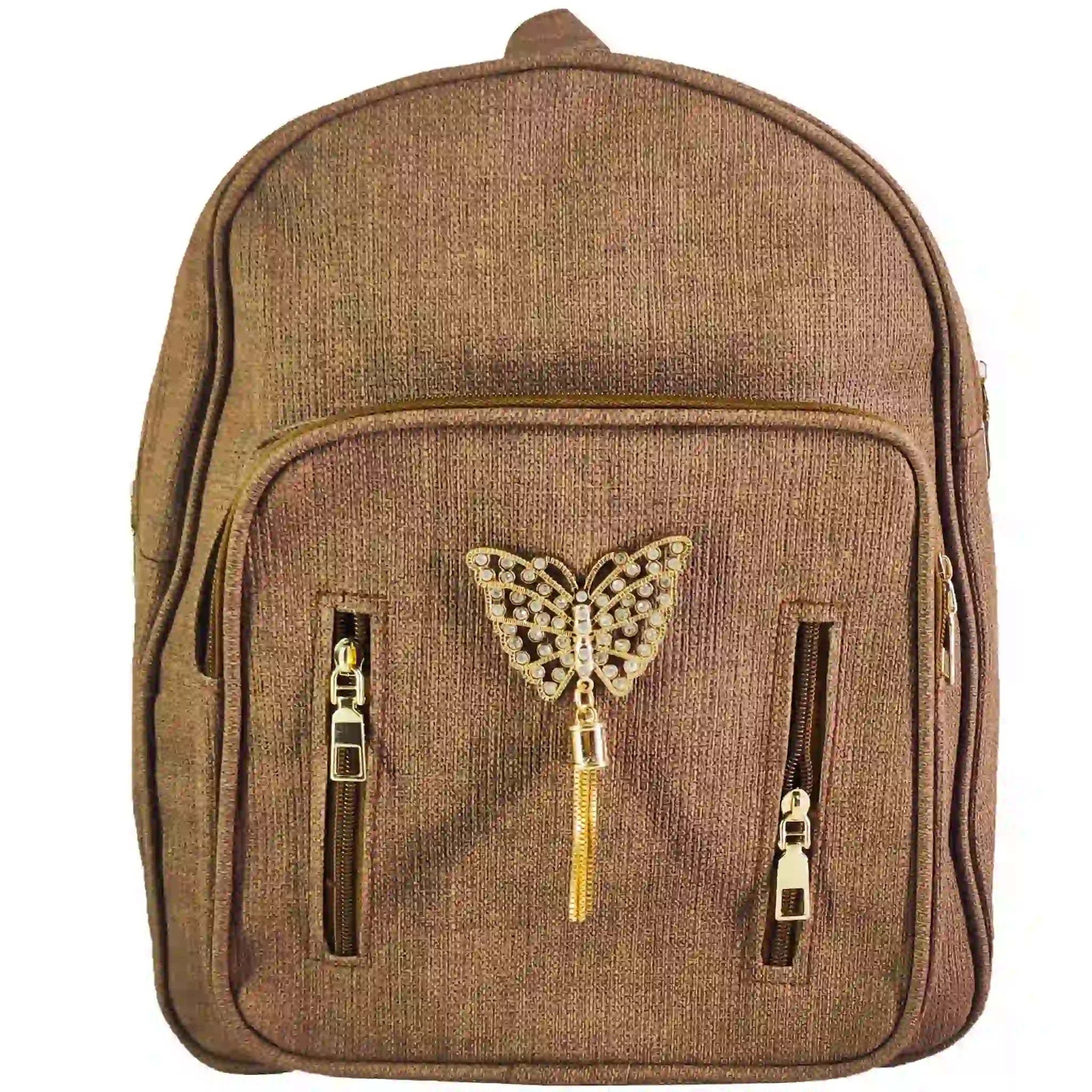 brown leather backpack with embroidered butterflies Girls Butterfly Backpack
