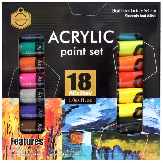 Keep Smiling Acrylic Paint Set 18Pcs x30ml - Saleemi Book Depot in pakistan