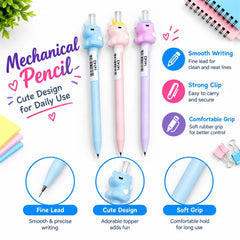 Adorable Unicorn & Animal Topper Silicone Mechanical Pencil