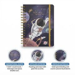 Astronaut Planet Gold Foiled Spiral A5 Notebook