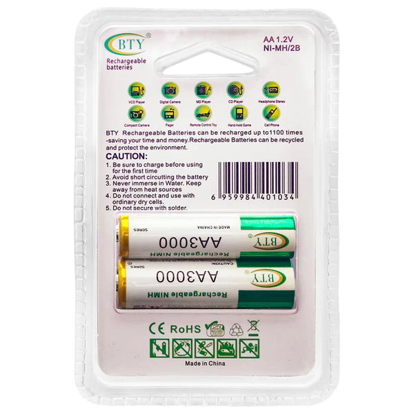 BTY Rechargeable AA Battery 3000mah