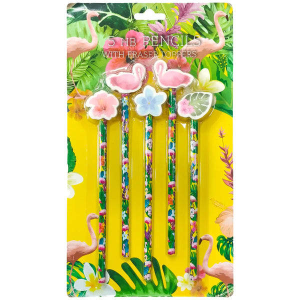 Blister Pack of 5 pencils with flamingo-shaped eraser