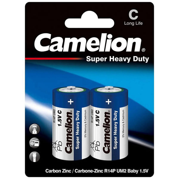 Camelion Super Heavy Duty Long Life C Battery, 2-Pack, R14P-BP2B