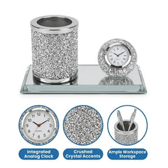 Crushed Diamond Crystal Clock And Pen Holder