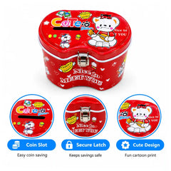 Cute Cartoon Steel Tin Money Box with a Lock and Key