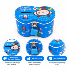 Cute Cartoon Steel Tin Money Box with a Lock and Key