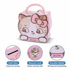 Cute Cat Metal Piggy Bank with Lock