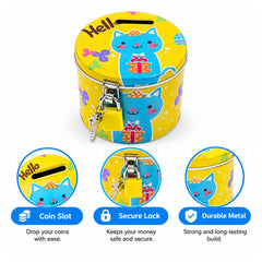 Cylinder Design Cartoon Print Metal Piggy Bank