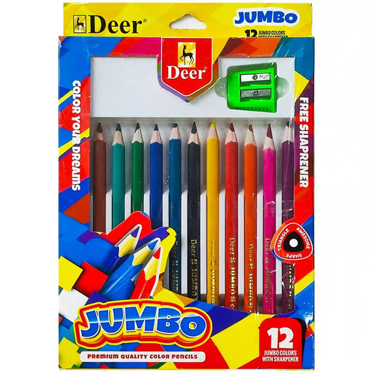 Deer 12 Colour Pencil Jumbo 300 12 - Saleemi Book Depot 