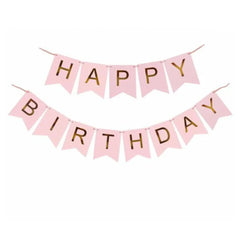 happy birthday flag banner pink
