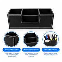 KINGFOM Multi-Function PU Leather Desk Stationery Organizer