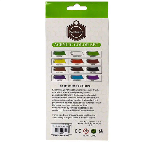 Keep Smiling Acrylic Colours 12pcs Pack 12ml Tube - Saleemi Book Depot in pakistan