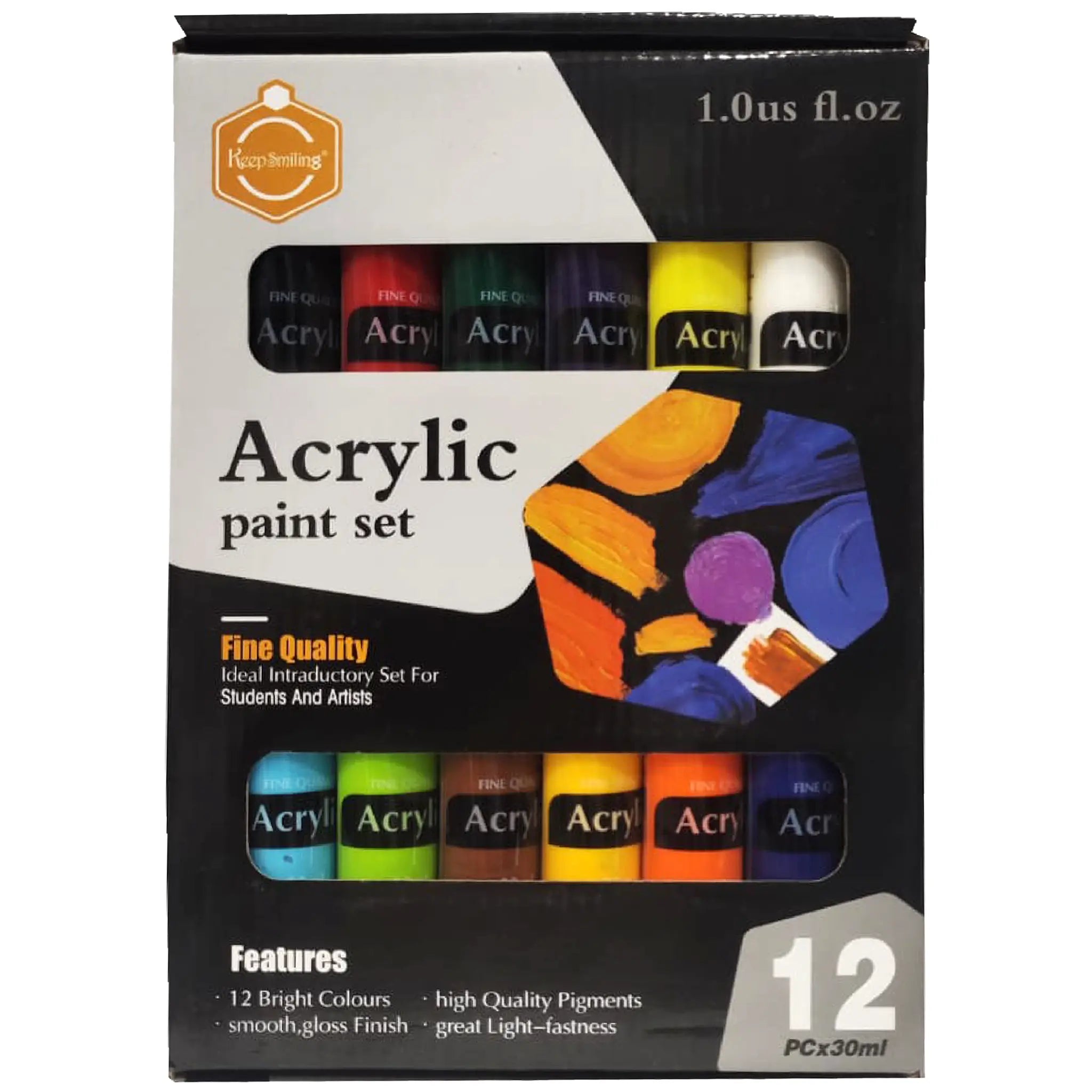Keep Smiling Acrylic Paint Set 12Pcs x30ml - Saleemi Book Depot in pakistan