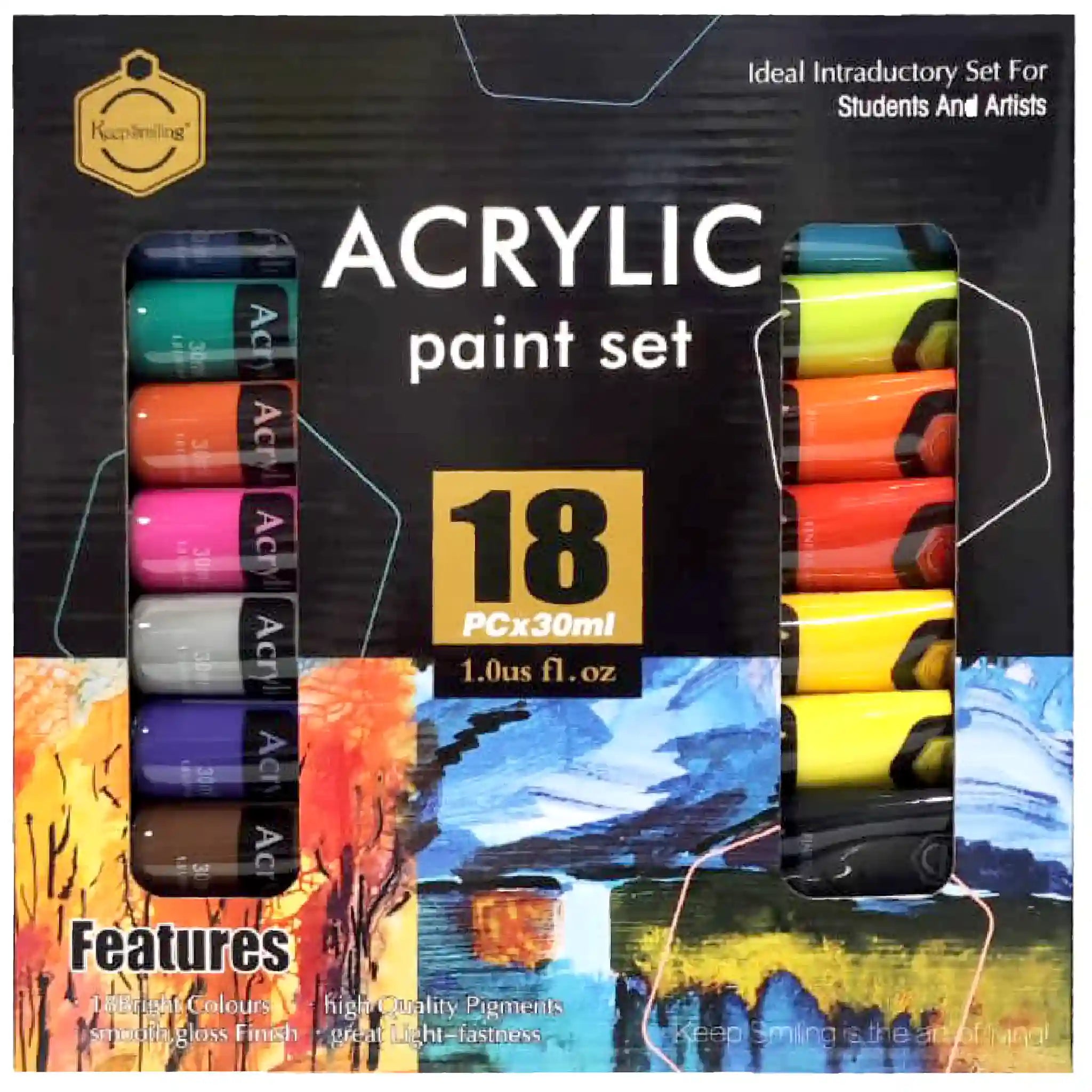 Keep Smiling Acrylic Paint Set 18Pcs x30ml - Saleemi Book Depot in pakistan