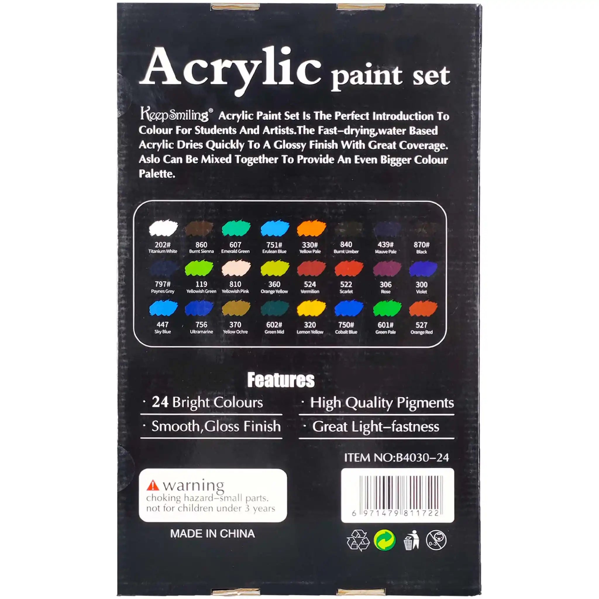 Keep Smiling Acrylic Paint Set 24Pcs x30ml - Saleemi Book Depot in pakistan