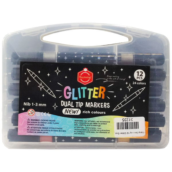 Keep Smiling Glitter Dual Tip Markers 12PCS 24 Colors GTM12 - Saleemi Book Depot 