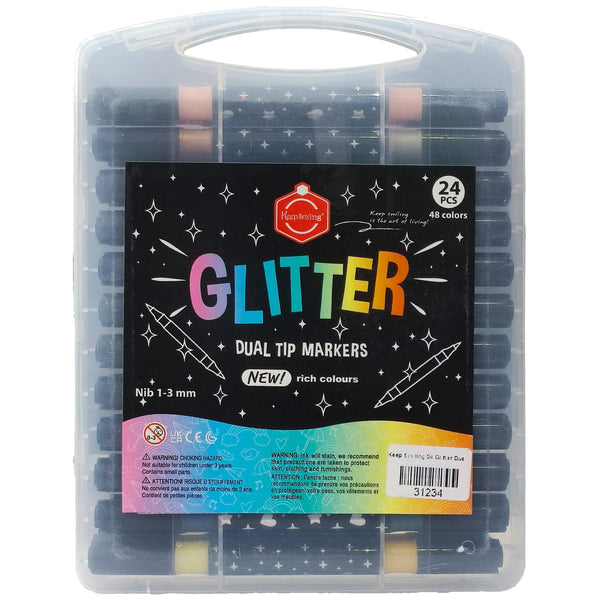 Keep Smiling Glitter Tip Markers 24PCS 48 Colors GTM24 - Saleemi Book Depot 