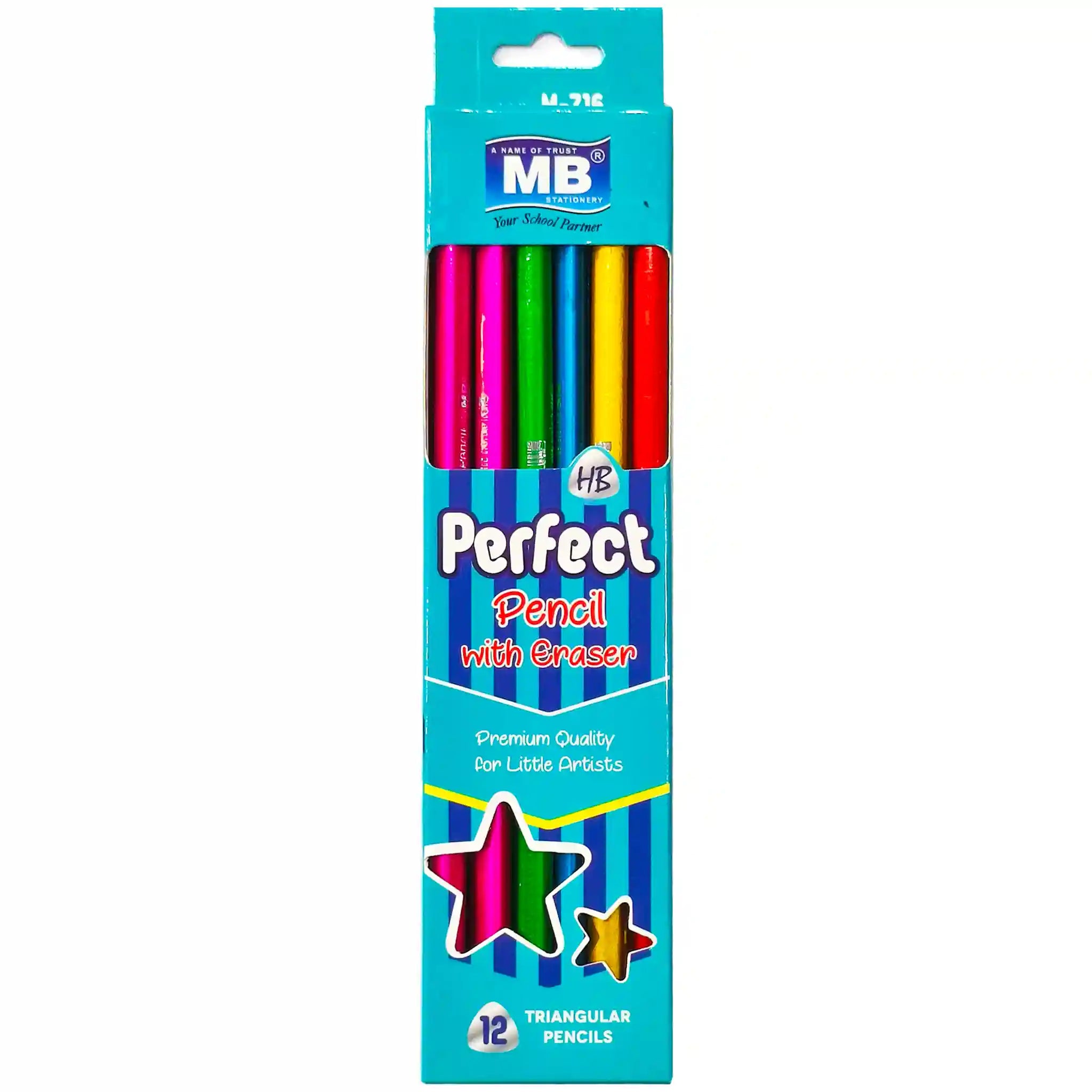 MB Perfect triangular Lead Pencil With Eraser M716 - Saleemi Book Depot 