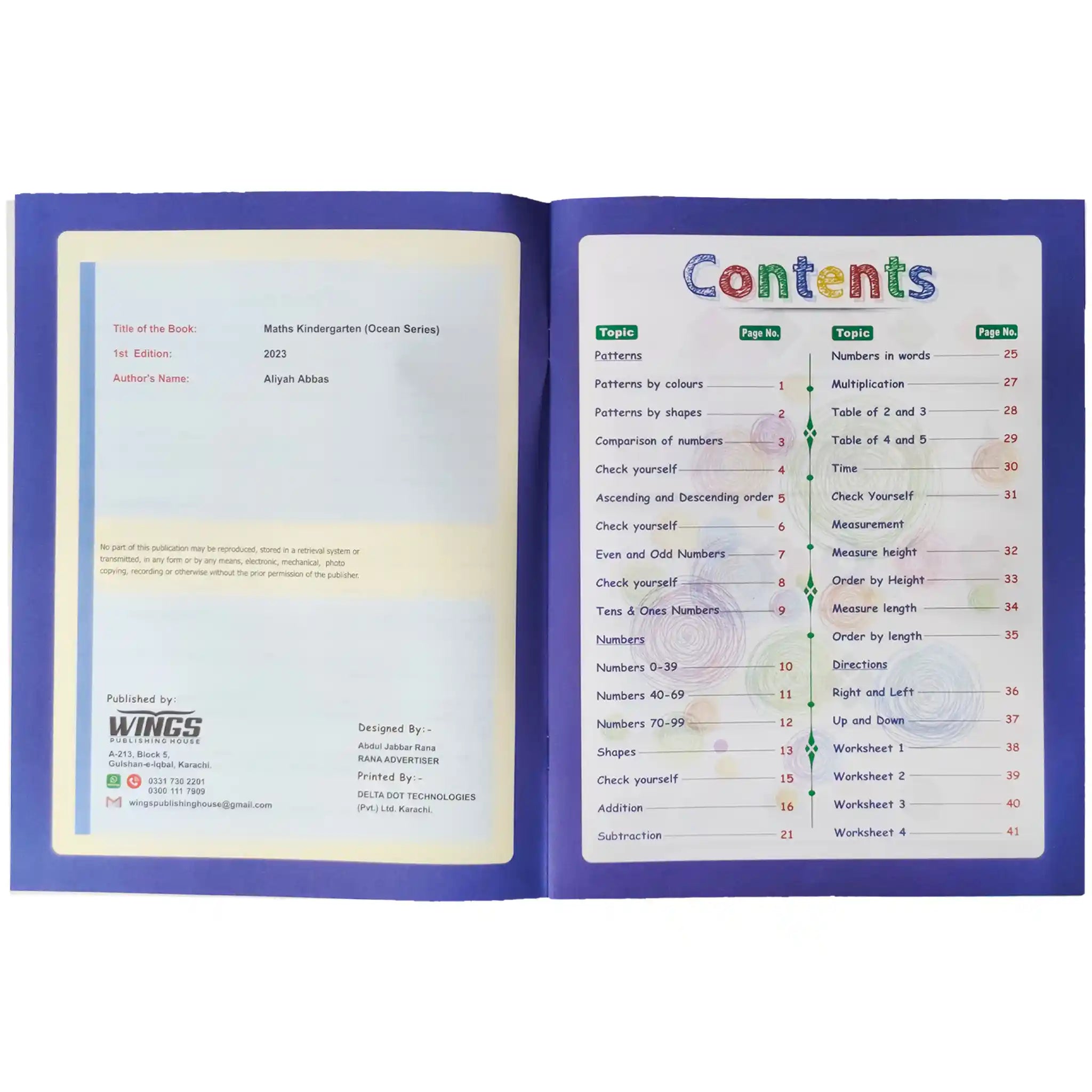 Maths Kindergarten Ocean Series Wings Publisher - Saleemi Book Depot in pakistan