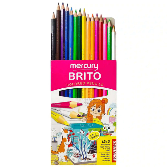 Mercury Brito 15 Colour Pencil Full Card - Saleemi Book Depot 