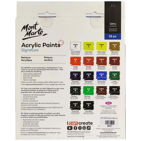 Mont Marte Acrylic Paints Signature Set of 18 12ml - Saleemi Book Depot in pakistan