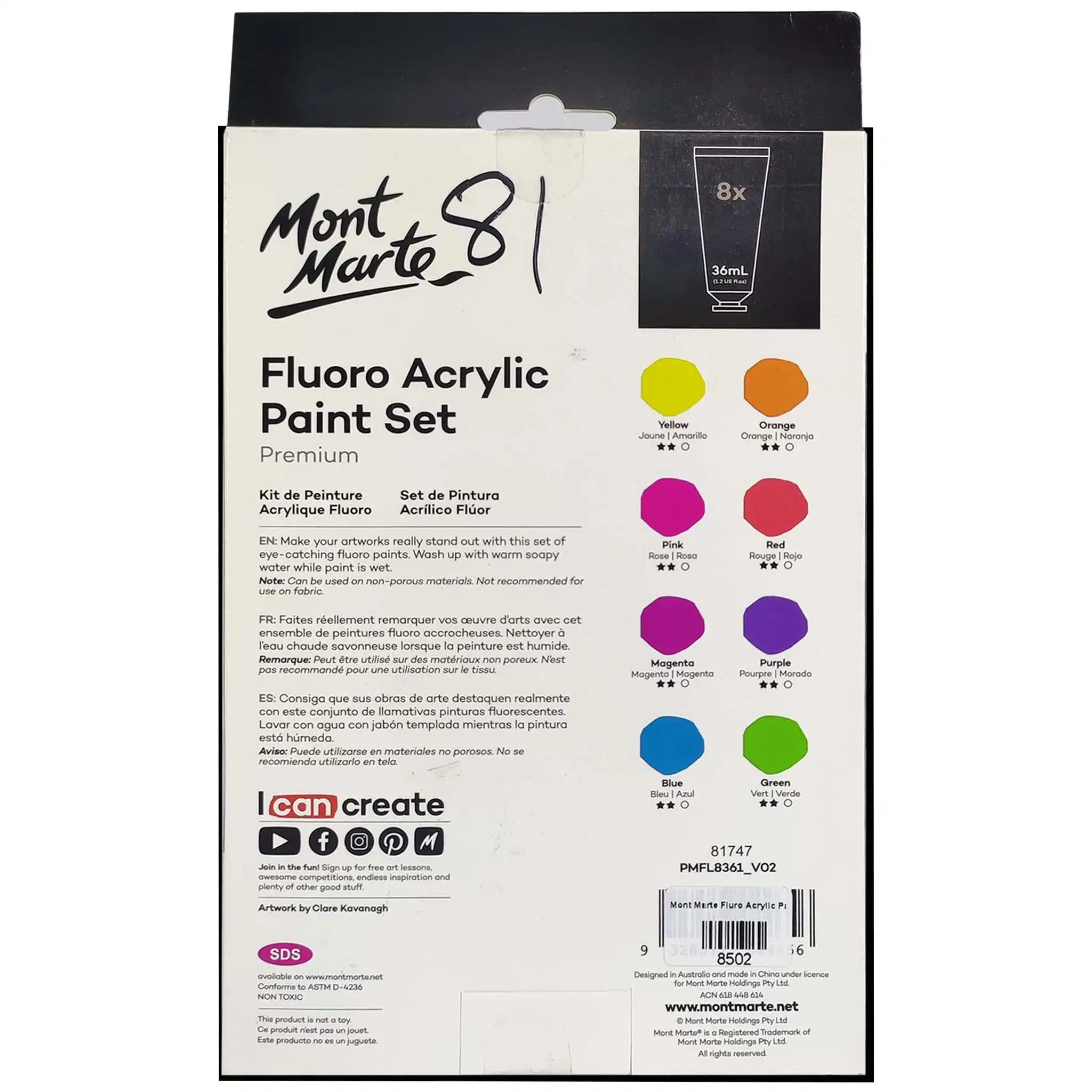 Mont Marte Flouro Acrylic Paint Set - Saleemi Book Depot in pakistan