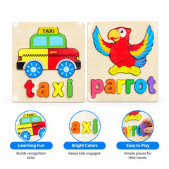 Montessori-inspired 3D wooden spelling puzzles