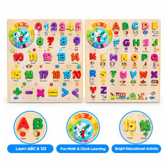 Wooden Educational Puzzle Board with Learning Clock