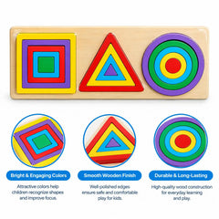 Wooden Geometric Shape Sorting and Stacking Puzzle Board