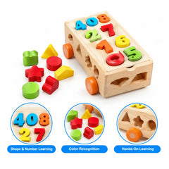 Wooden Montessori Shape Sorter and Number Learning Car