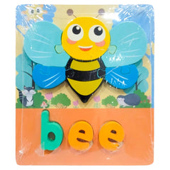 Wooden Square 3d Animal with name Puzzle Board