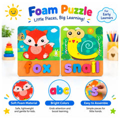 Wooden Square 3d Animal with name Puzzle Board