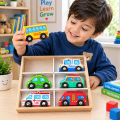 Wooden Toy Car Set 6-Piece Wooden Cars Toy with Box