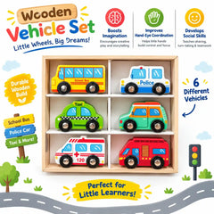Wooden Toy Car Set 6-Piece Wooden Cars Toy with Box
