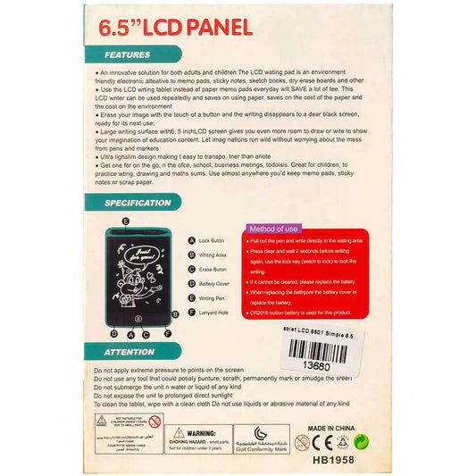 Writing Tablet LCD Panel 6.5" Inch - Saleemi Book Depot 