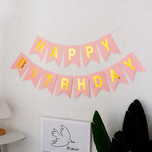 happy birthday flag banner pink