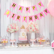 happy birthday flag banner pink