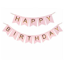 happy birthday flag banner pink